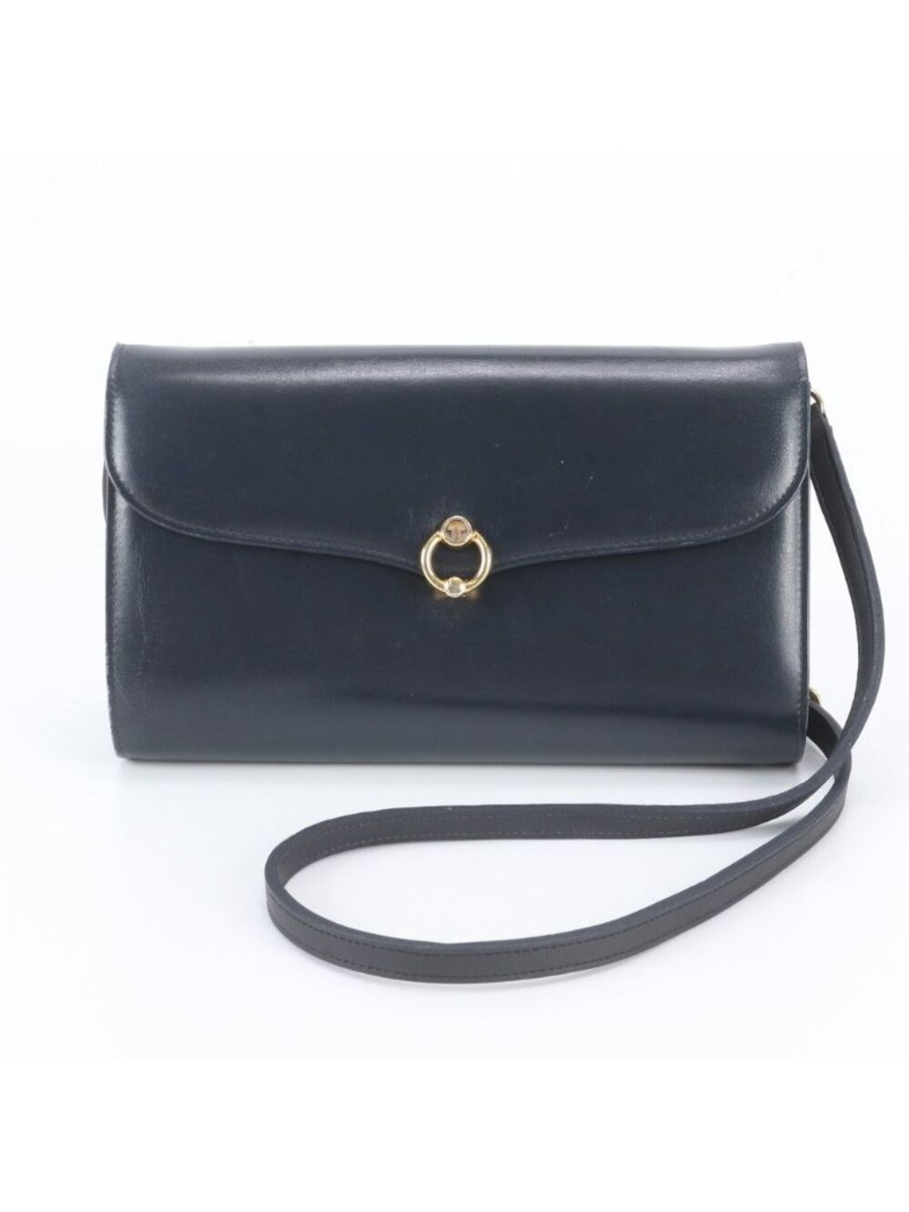 Gucci Leather 2-Way Shoulder Bag Crossbody Cross Body Navy